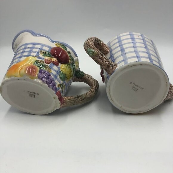 Vintage 1994 Omnibus China Sugar and Creamer Set Checkered Fruit Theme - Picture 7 of 15